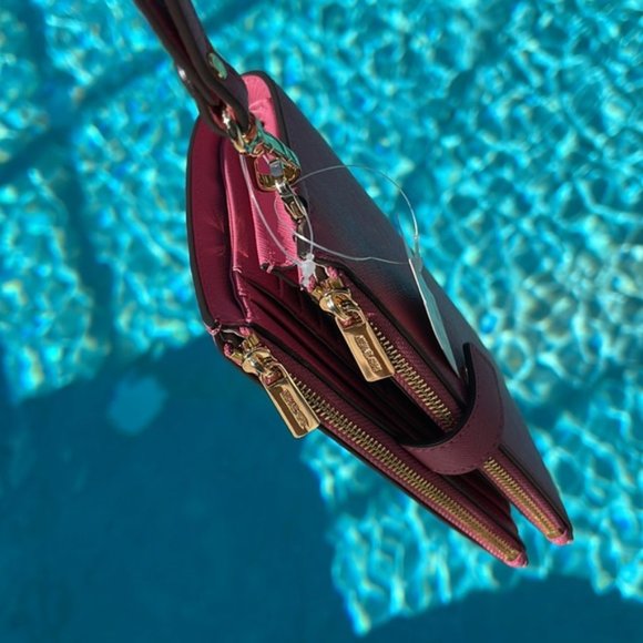 Michael Kors Jet Set Travel Large Double Zip Wristlet Wallet Rosewood Leather - Picture 6 of 16